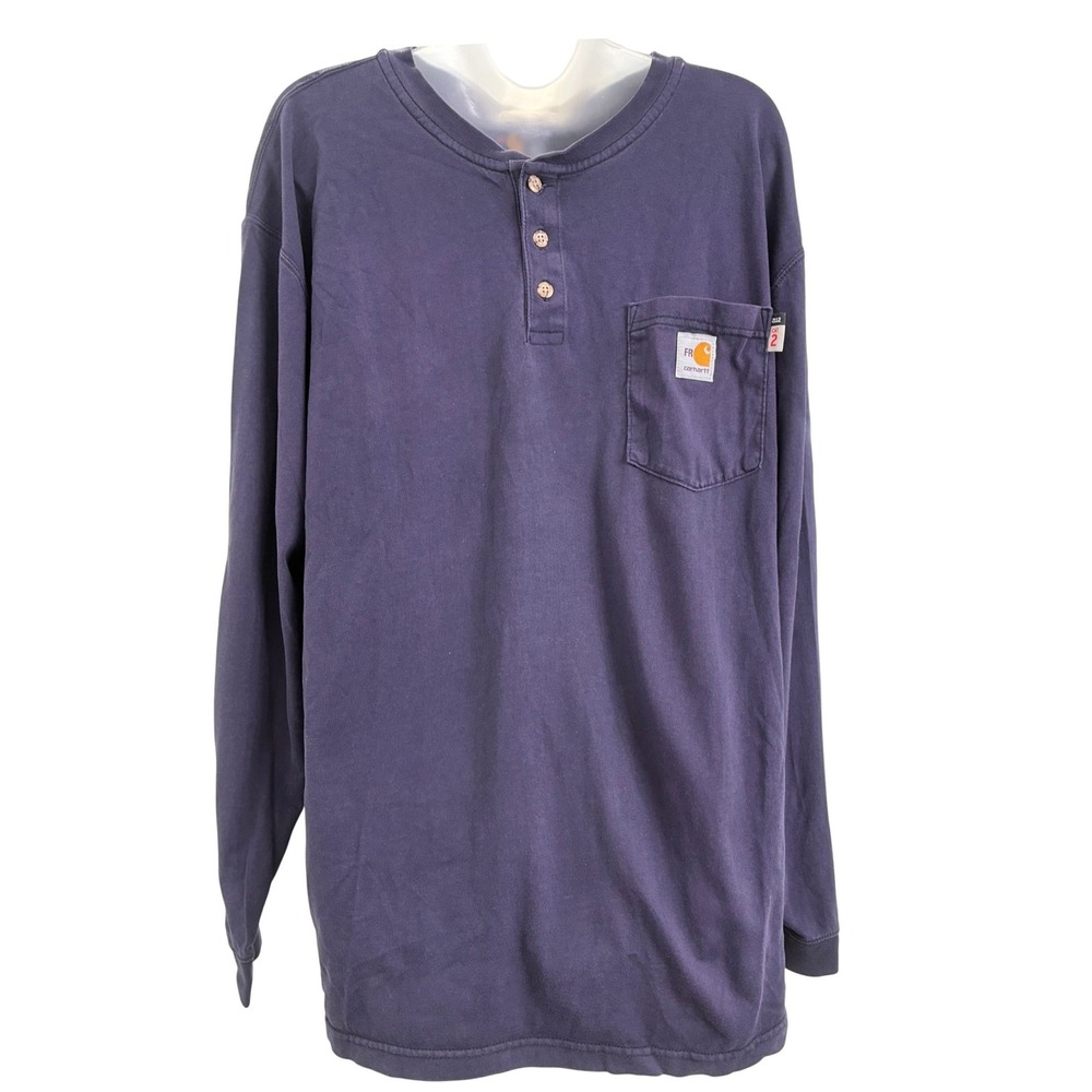 Carhartt FR Henley Shirt XL Navy Blue Flame Resistant Force CAT 2 Front Pocket